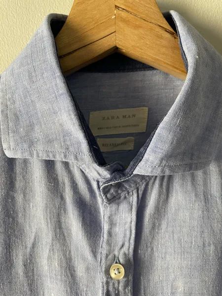 camisa zara man linho puro azul tamanho 38