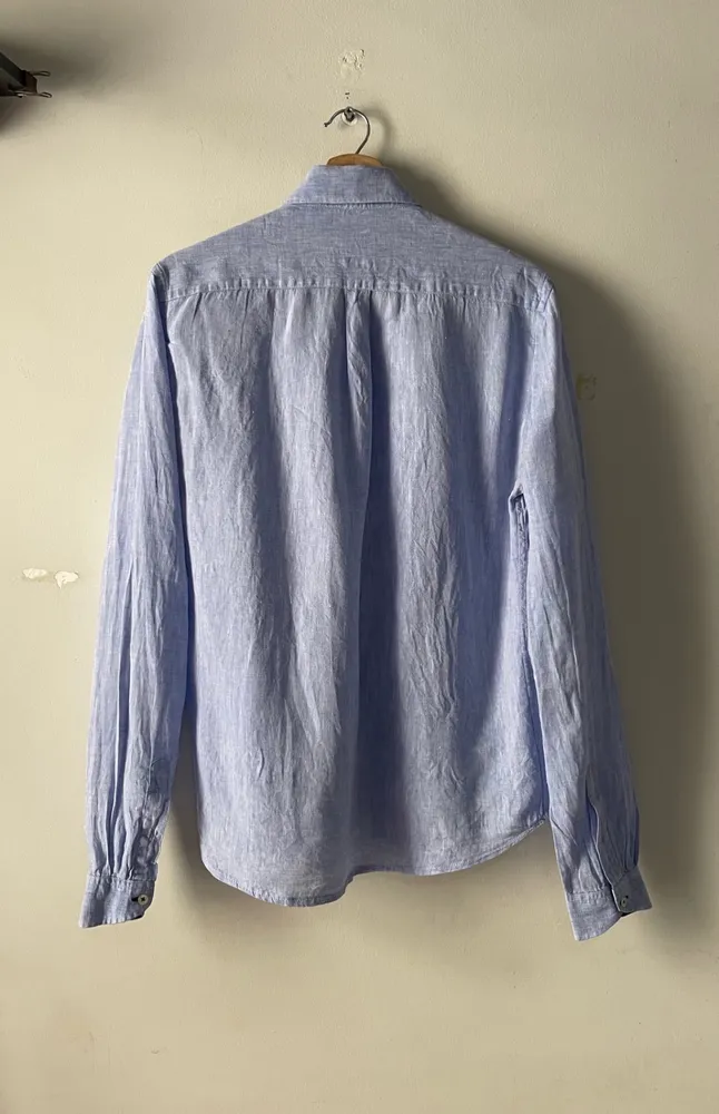 camisa zara man linho puro azul tamanho 38