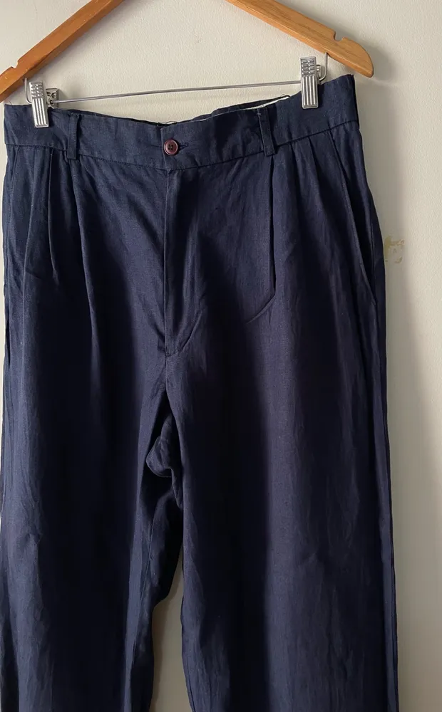 Calça de alfaitaria linho puro azul tam 44