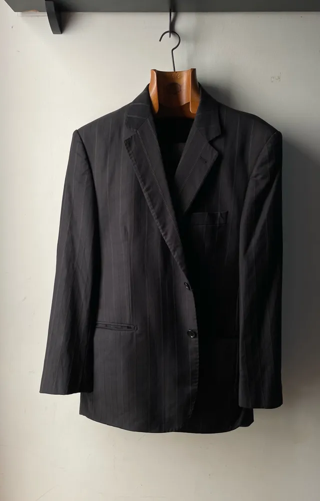 terno costume lã fria preto risca de giz tam 52 c