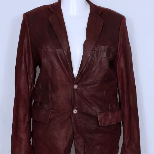 Blazer de couro masculina marsala alongado  - Ref. 5380