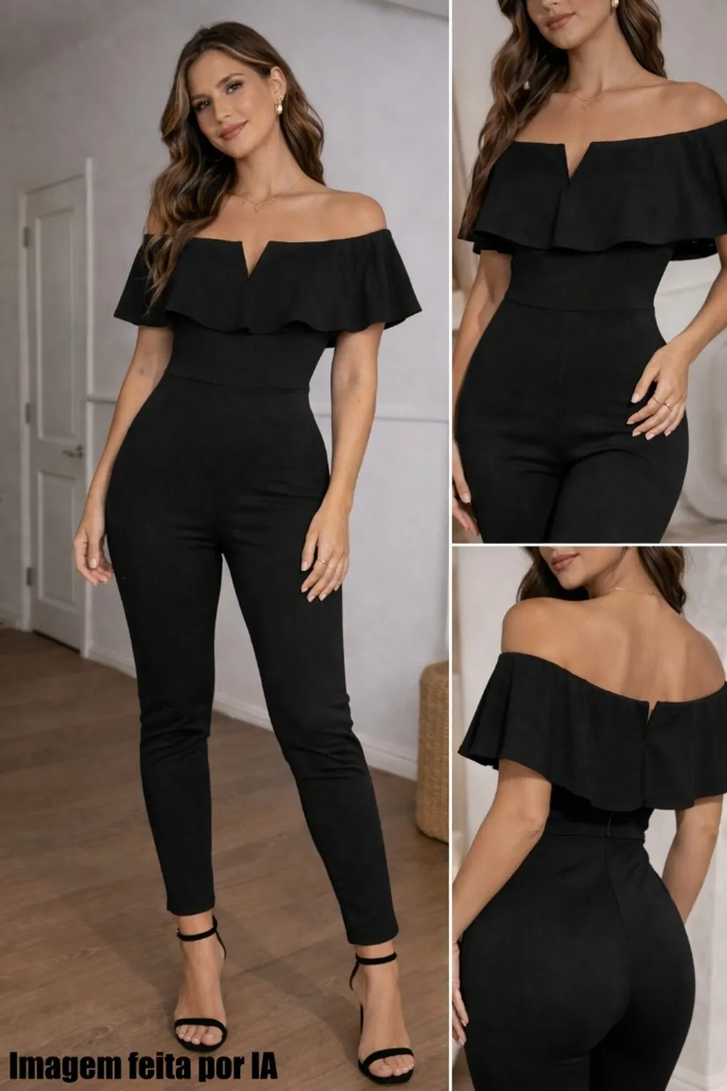 Macacão justo ciganinha preto - Veste PP - Ref. 5449