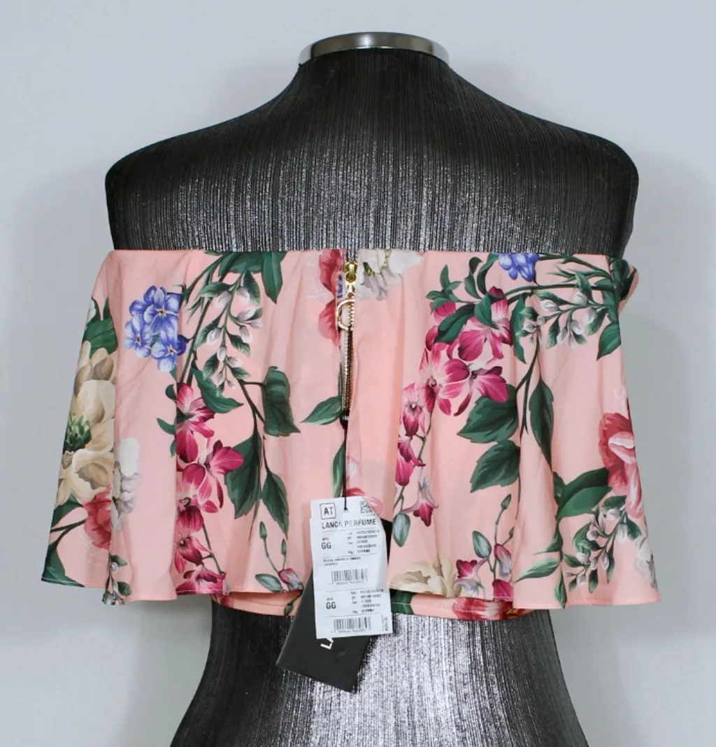 blusa cropped ciganinha floral lança perfume - ref. 5436