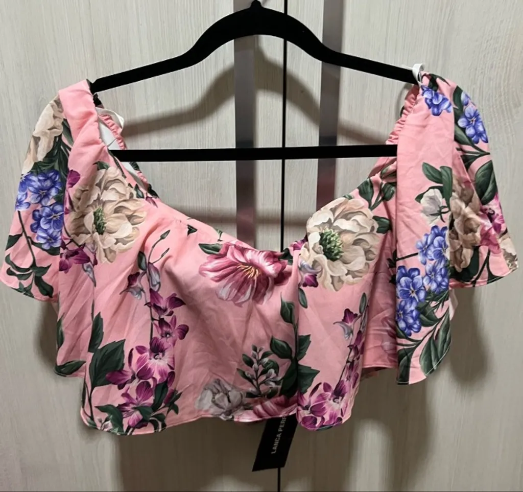 blusa cropped ciganinha floral lança perfume - ref. 5436