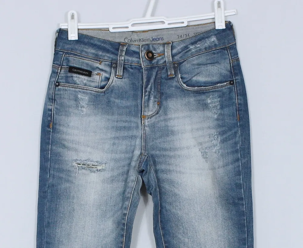 calça jeans destroyed azul ck calvin klein skinny y2k - ref 5608