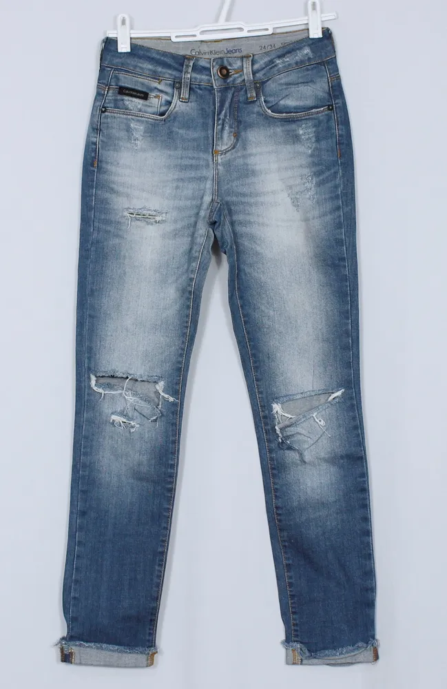 calça jeans destroyed azul ck calvin klein skinny y2k - ref 5608