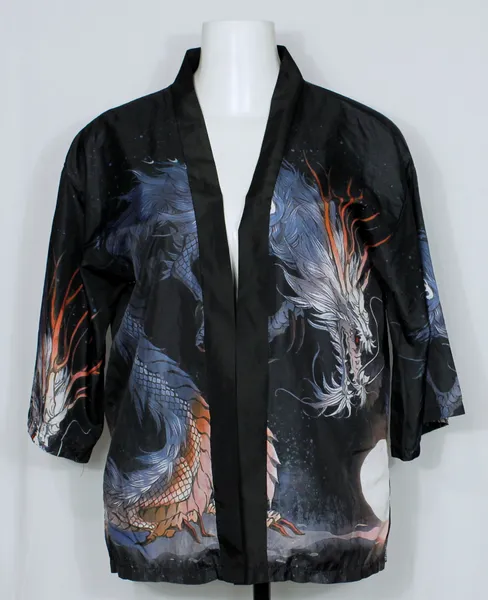 Kimono sobreposição preto dragão plus size - Ref. 5642