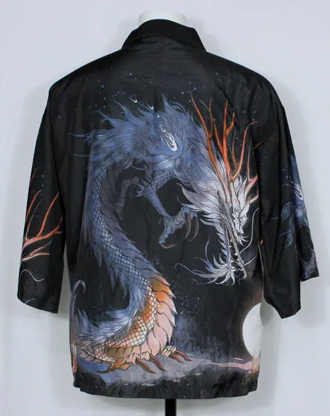 Kimono sobreposição preto dragão plus size - Ref. 5642