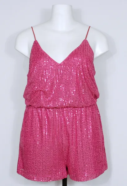 Macaquinho feminino paetês rosa plus size -Ref. 5683