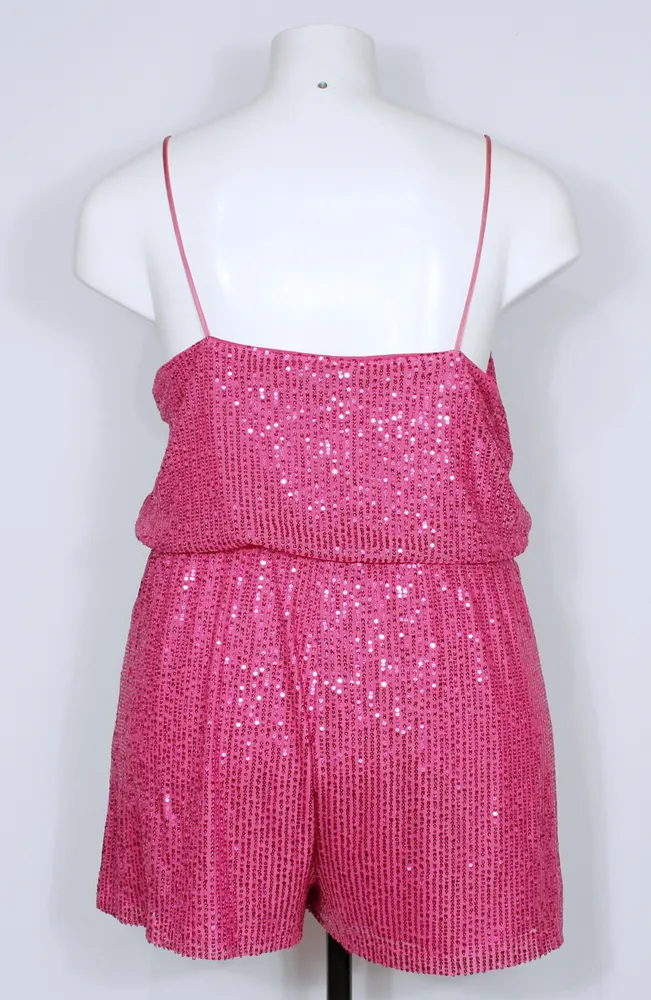 Macaquinho feminino paetês rosa plus size -Ref. 5683