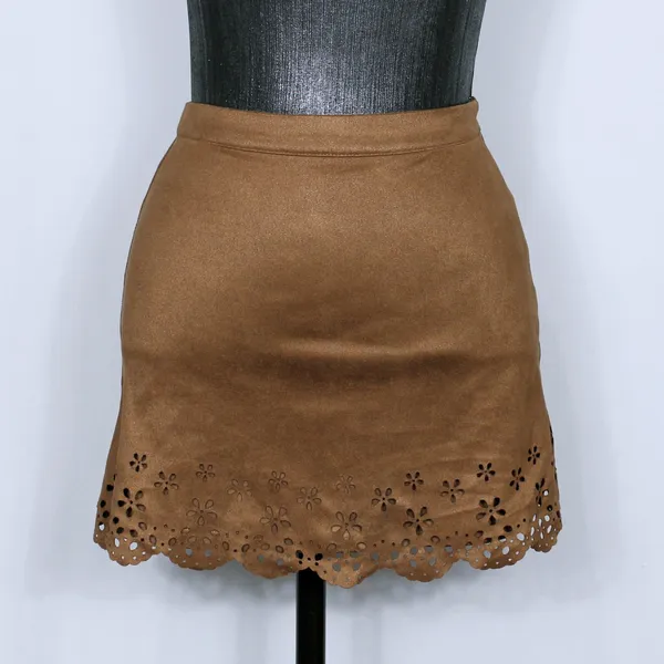 Saia mini curta feminina marrom suede - Veste P - Ref. 5806