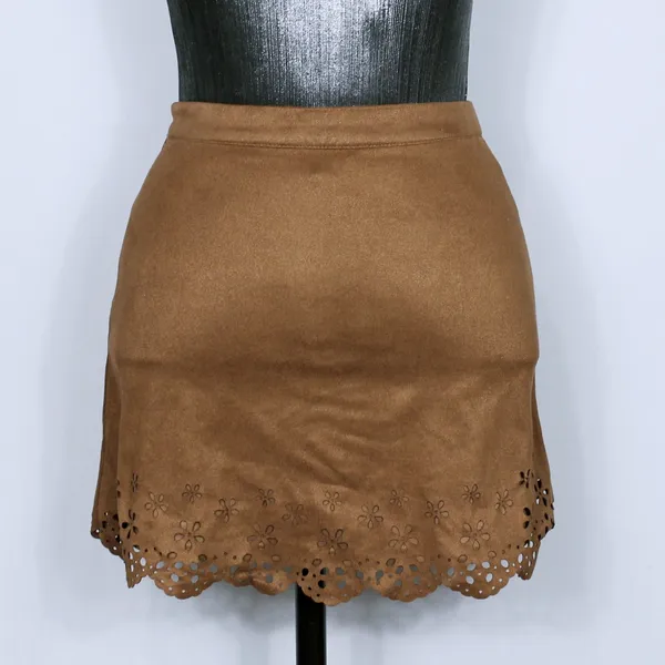 Saia mini curta feminina marrom suede - Veste P - Ref. 5806