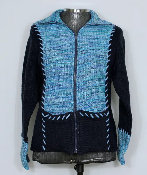 Casaco feminino tricot lã azul - Ref. 5732