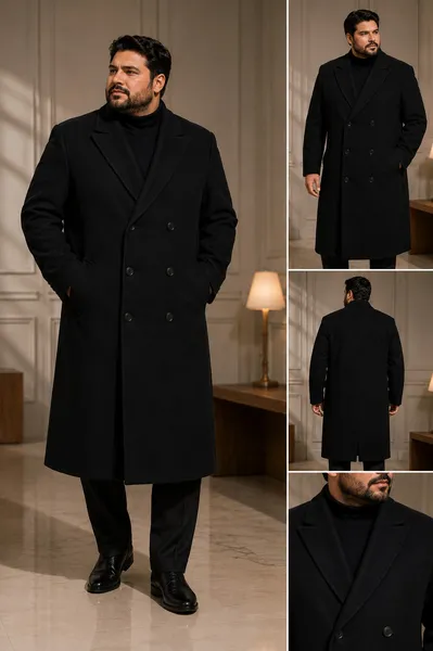 Sobretudo casaco masculino social lã batida preto -Ref. 5900