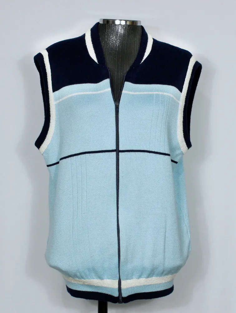 Colete vintage tricot lã inverno azul - Veste M - Ref. 5923