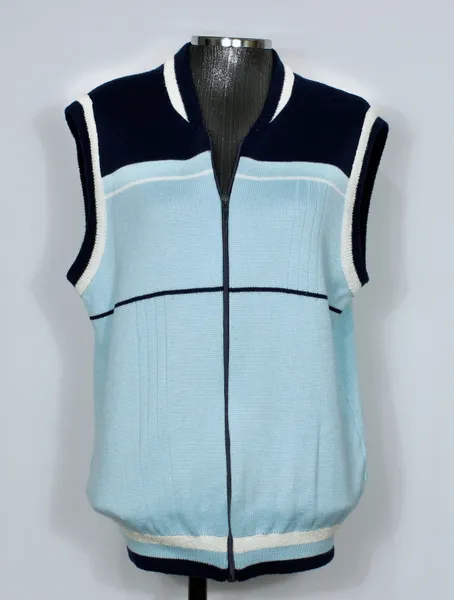 Colete vintage tricot lã inverno azul - Veste M - Ref. 5923