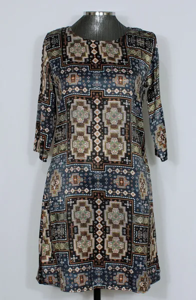 Vestido cetim estampado azul marinho - Ref. 5569