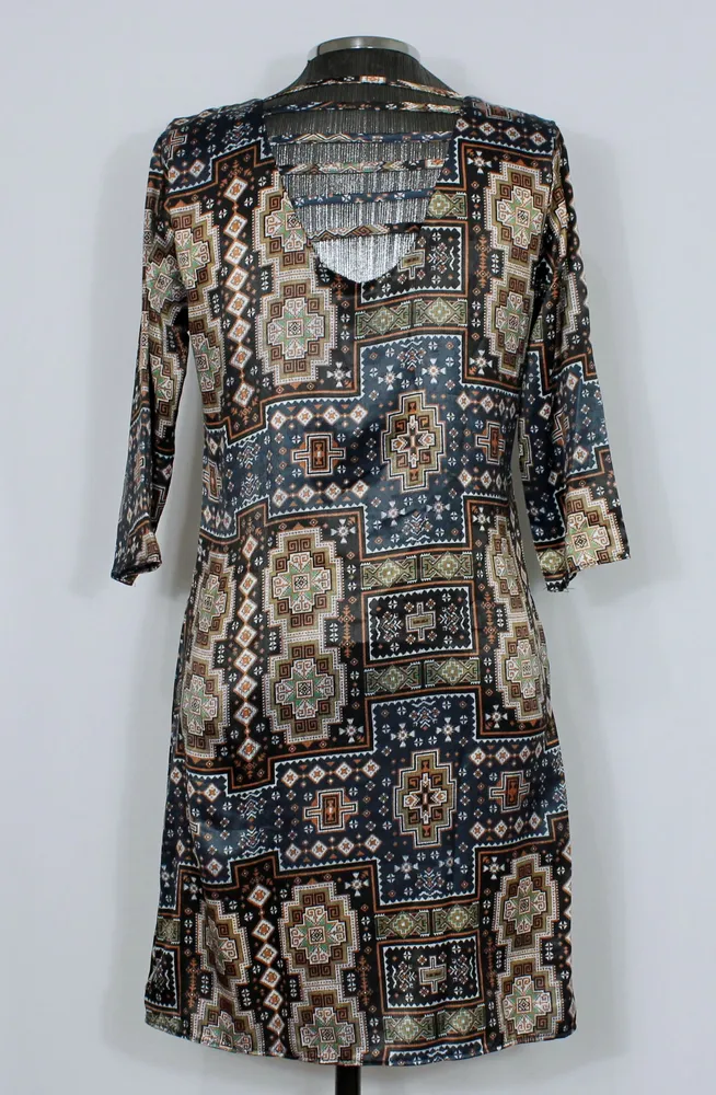 Vestido cetim estampado azul marinho - Ref. 5569