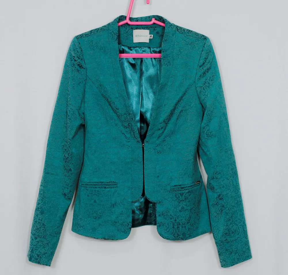 Blazer social alfaiataria verde cetim brocado - Ref. 5997