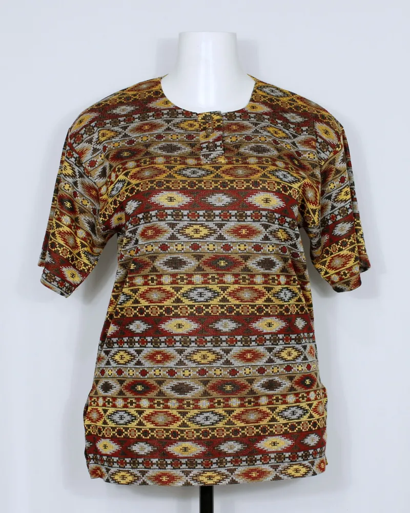 Blusa tricot linha malha estampada etnica - Ref. 5991