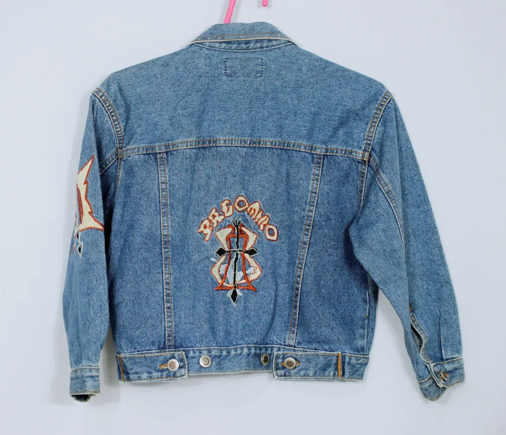 Jaqueta jeans juvenil vintage bordada azul - Ref. 5970