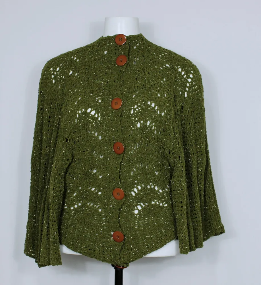 Casaco cardigan verde brilho feito a mão - Ref. 5939