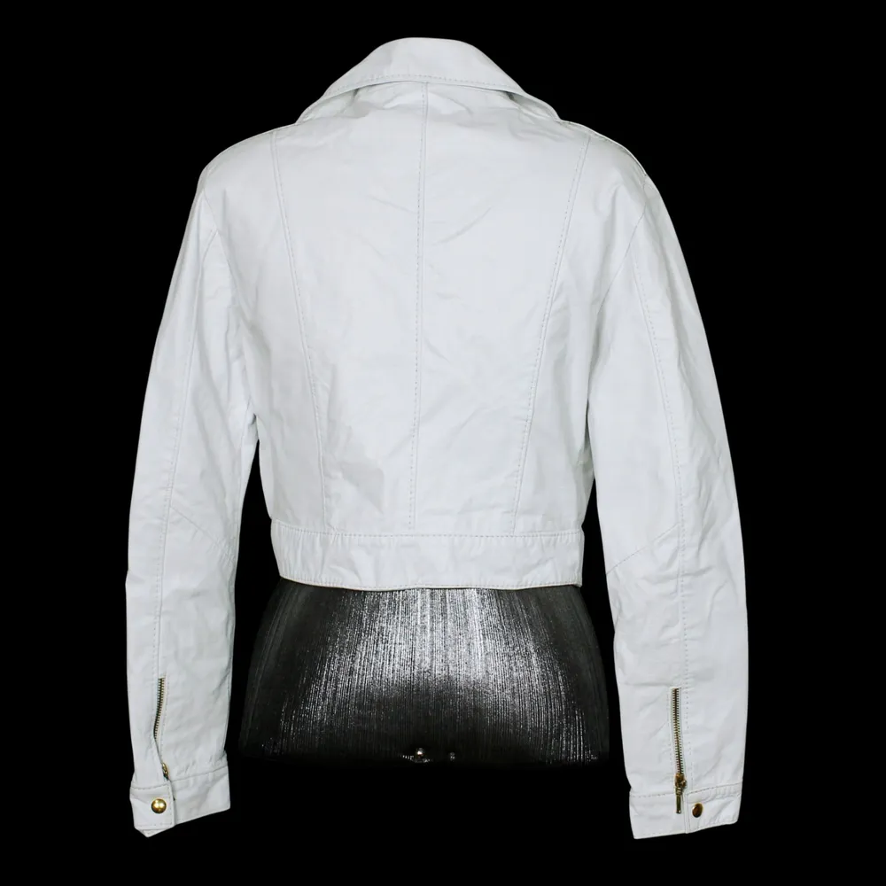 Jaqueta biker branca couro legítimo cropped - Ref. 6044