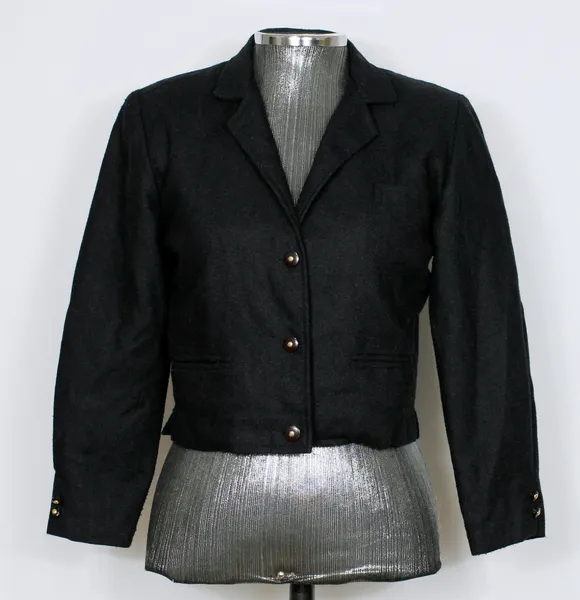 Blazer social curto preto lã batida vintage - Ref. 6037