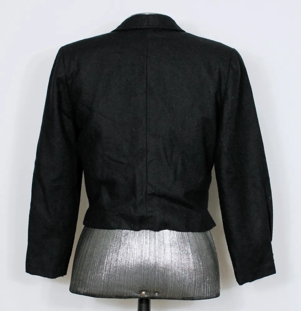 Blazer social curto preto lã batida vintage - Ref. 6037