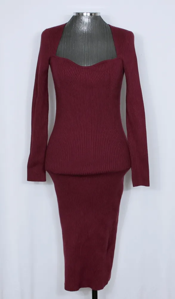 Vestido justo tricot modal midi marsala - Ref. 6071