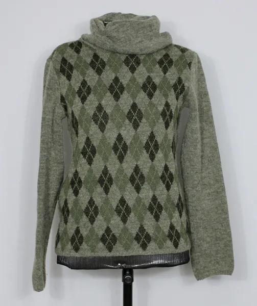 Blusa feminina tricot lã verde losango vintage Ref. 6063