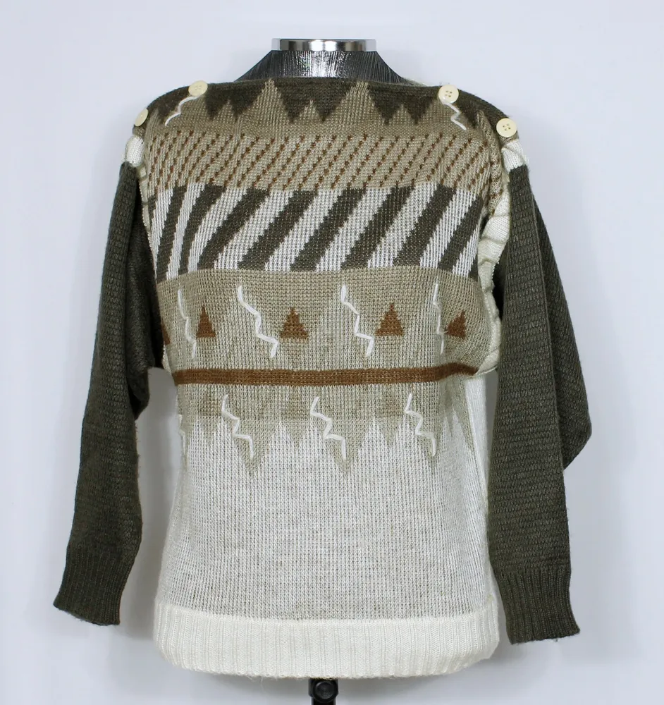 Blusa tricot lã vintage marrom e off white - Ref. 6072