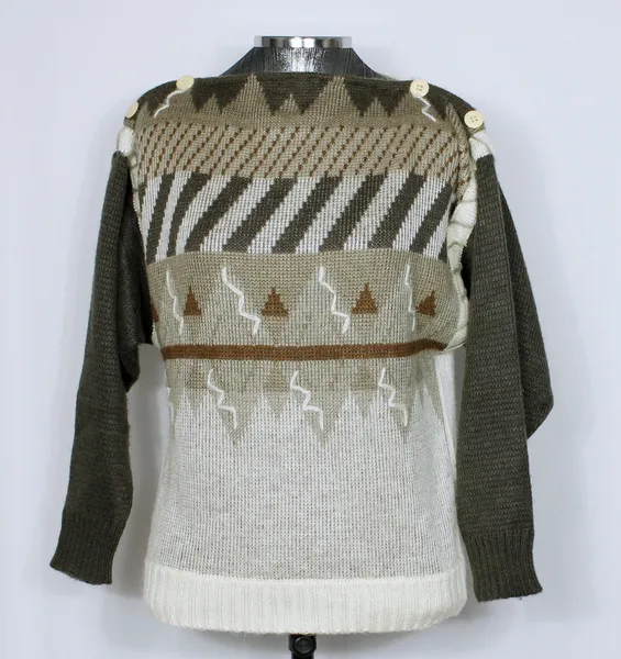 Blusa tricot lã vintage marrom e off white - Ref. 6072
