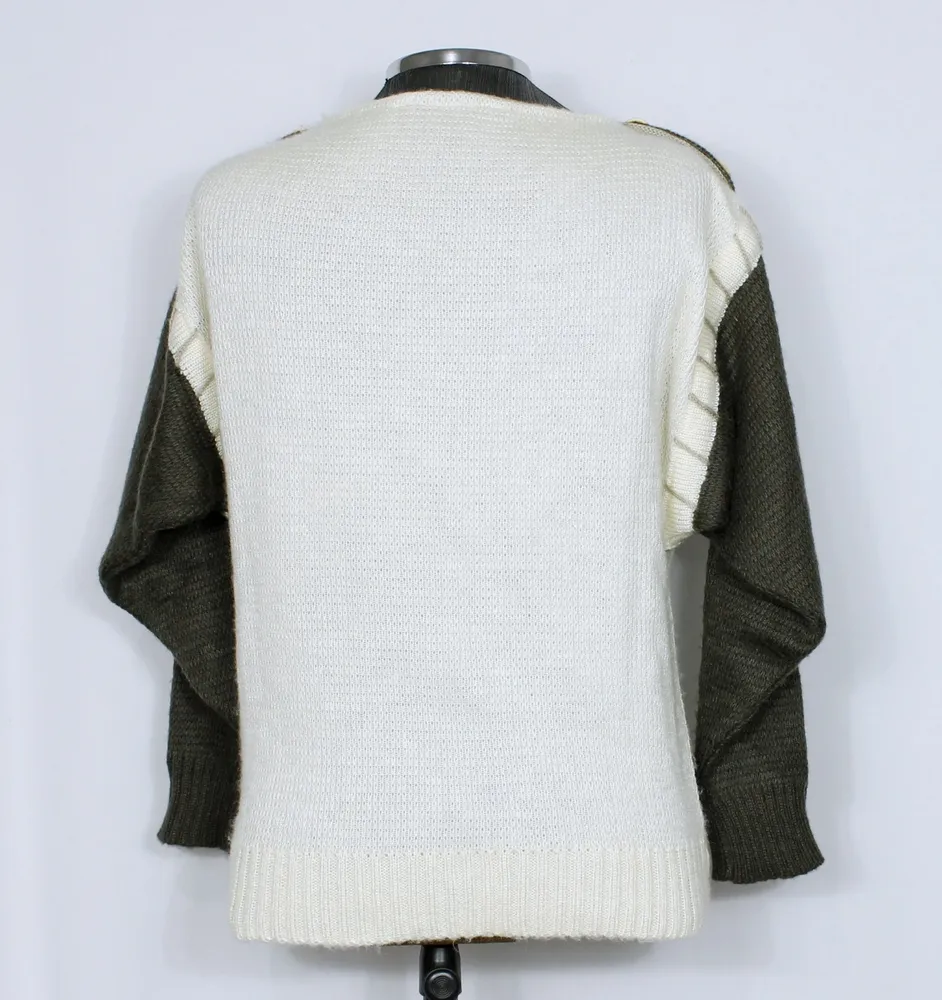 Blusa tricot lã vintage marrom e off white - Ref. 6072