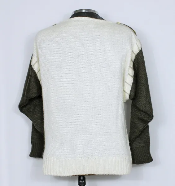 Blusa tricot lã vintage marrom e off white - Ref. 6072