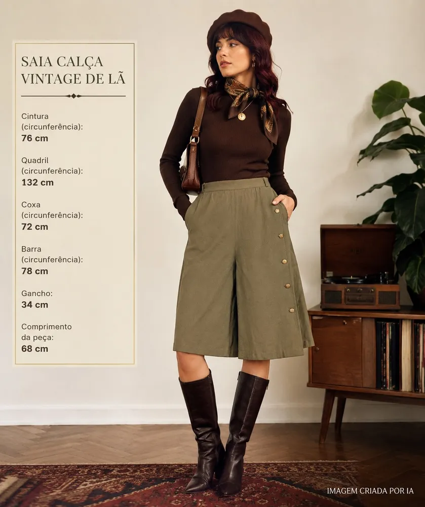 Saia calça pantacourt lã vintage bege capri - Ref. 5987