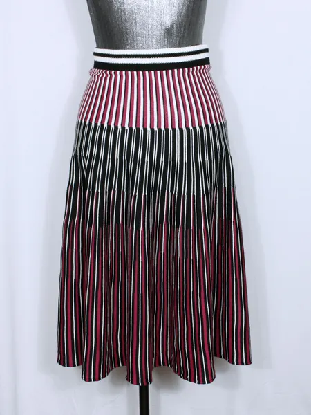 Saia midi godê listrada tricot modal preto e rosa Ref, 6241