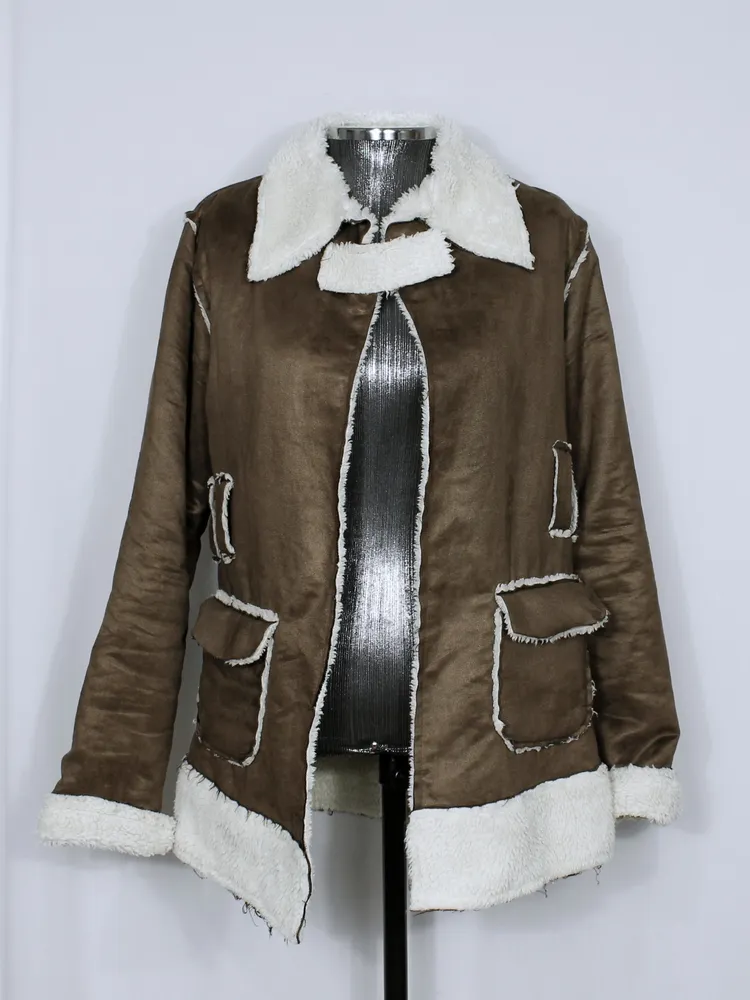Casaco alongado suede e sherpa Ref. 6227