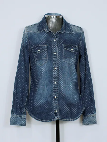 Camisa casual feminina jeans bolinhas poá - Ref. 6114