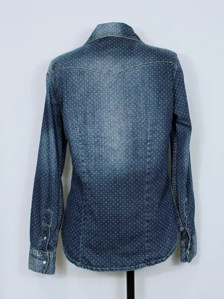 Camisa casual feminina jeans bolinhas poá - Ref. 6114