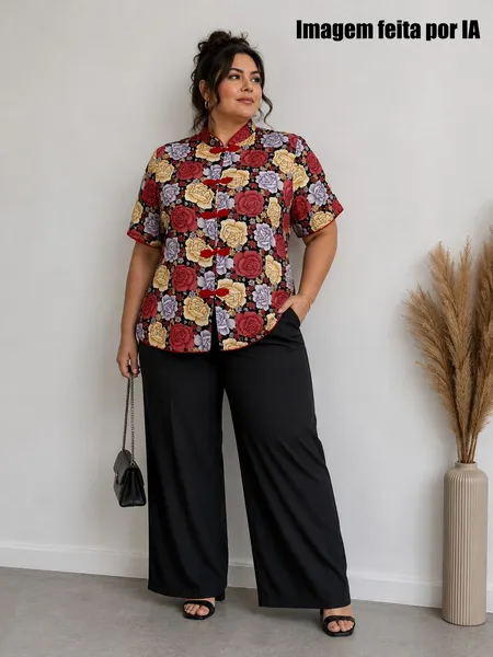 Blusa floral chinês oriental plus size - Ref. 6283