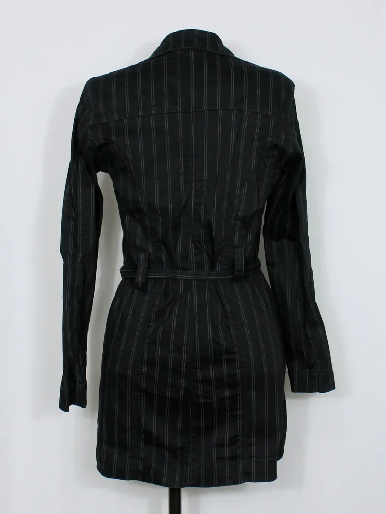 Casaco alongado  risca de giz sarja preto - Ref. 6261
