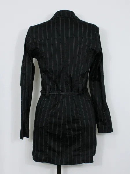 Casaco alongado  risca de giz sarja preto - Ref. 6261