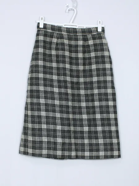 Saia lã batida vintage xadrez cinza  lápis - Ref. 6250