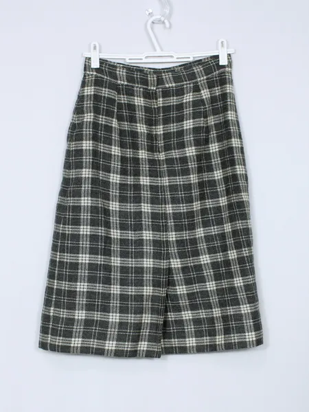 Saia lã batida vintage xadrez cinza  lápis - Ref. 6250