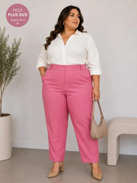Calça social reta afunilada rosa plus size - Ref. 5769