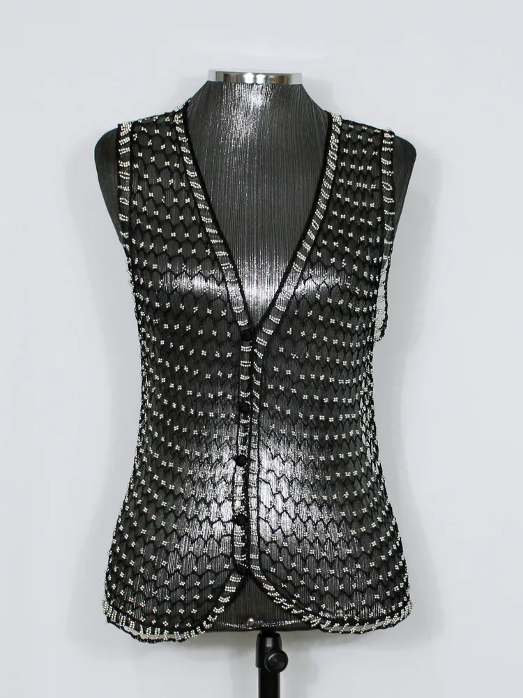 Colete tricot e pedraria prata Y2K glam festival - Ref. 6295