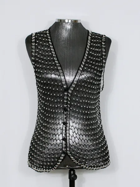 Colete tricot e pedraria prata Y2K glam festival - Ref. 6295