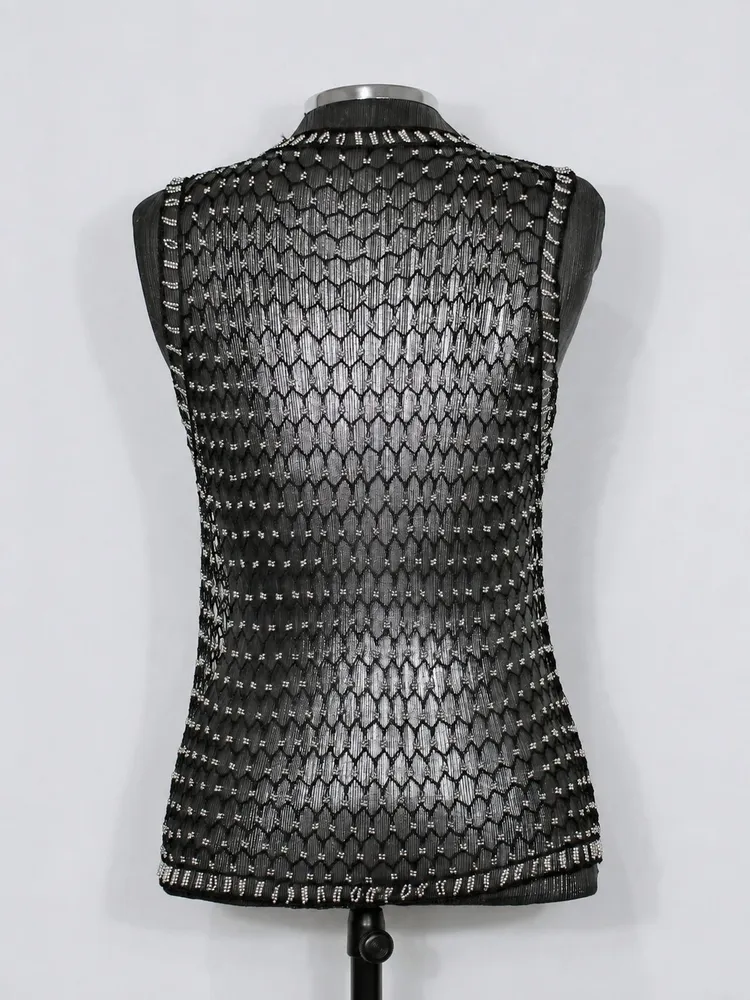 Colete tricot e pedraria prata Y2K glam festival - Ref. 6295