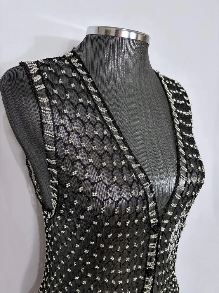 Colete tricot e pedraria prata Y2K glam festival - Ref. 6295